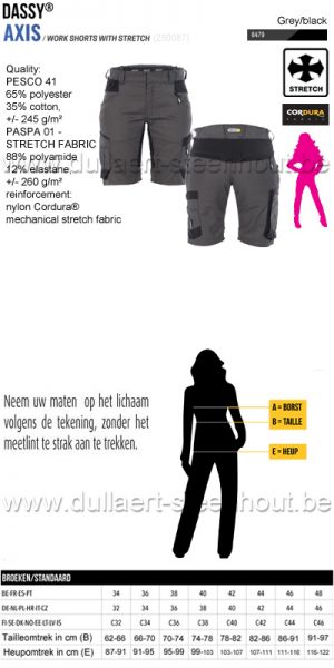 DASSY® Axis Women (250087) Werkshort met stretch voor dames - grijs/zwart