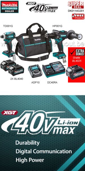 Makita Combopack XGT 40Vmax DK0114G201 2 accu machines + 2x accu BL4040 + lader