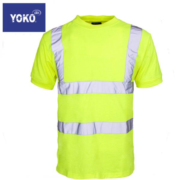 Yoko fluo geel t-shirt met 3M reflecterende strepen