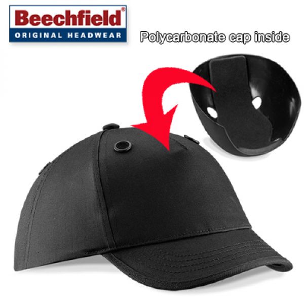 Beechfield  zwarte stootpet met polycarbonaat beschermkap
