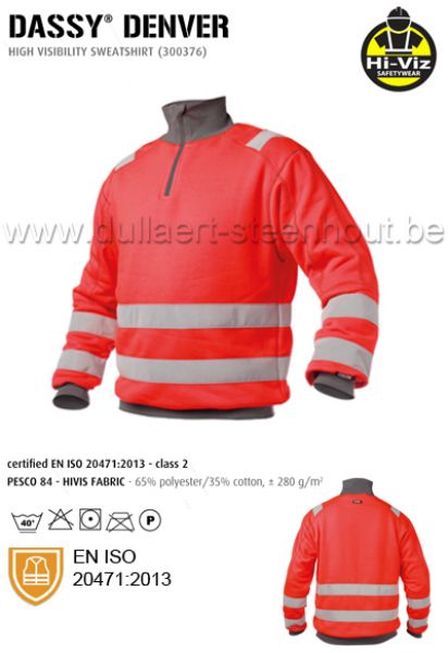 Dassy - Denver fluo rood/grijze werksweater met elastische reflecterende banden