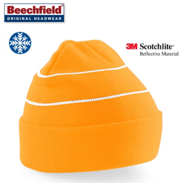 Beechfield - Fluo oranje muts met reflecterende 3M strepen voor een hoge zichtbaarheid