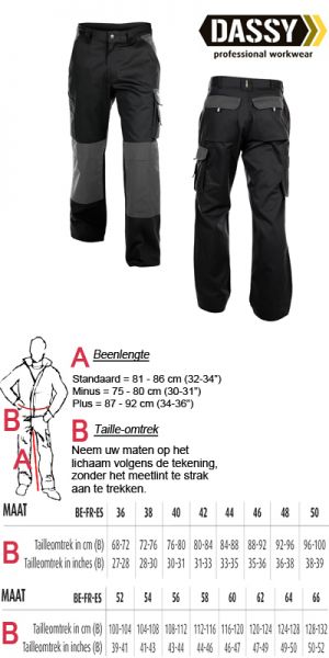 Dassy - Boston (200426) Tweekleurige werkbroek met kniezakken zwart/grijs