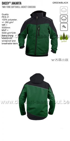 Dassy - Jakarta (300336) Tweekleurige softshell werkvest/werkjas groen - zwart