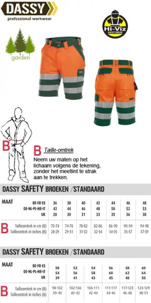 DASSY - Venna (250030) Hoge zichtbaarheidswerkshort / fluo oranje werkshort + groen