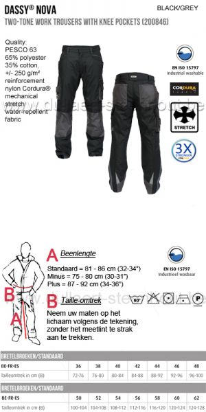 DASSY® - Nova (200846) Tweekleurige werkbroek met kniezakken zwart/grijs