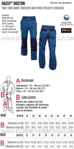 DASSY® Boston (200426) Tweekleurige werkbroek met kniezakken / royal- marineblauw