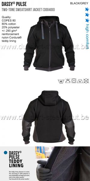 DASSY® Pulse (300400)  Tweekleurige sweatshirt jas - zwart/grijs