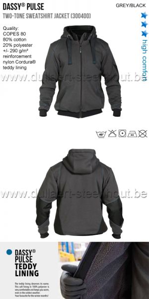 DASSY® Pulse (300400) Tweekleurige sweatshirt jas - grijs/zwart