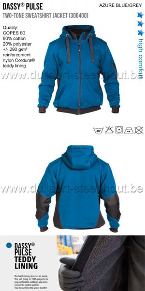 DASSY® Pulse (300400) Tweekleurige sweatshirt jas - blauw/grijs