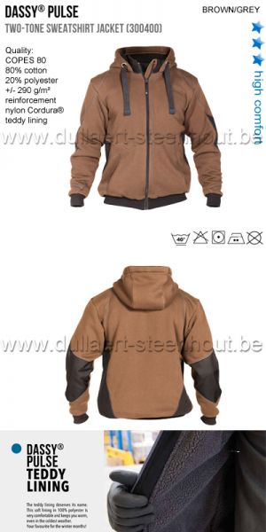 DASSY® Pulse (300400) Tweekleurige sweatshirt jas - bruin/grijs