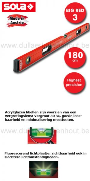Verrast zijn Veel stout Dullaert-Steenhout Ninove | Sola BIG RED 3 - Aluminium buisprofiel waterpas  180 CM