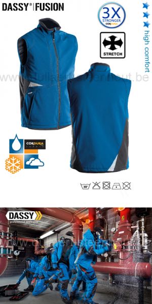 DASSY® Fusion (350111) Tweekleurige softshell bodywarmer blauw/grijs