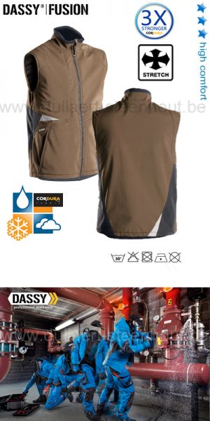 DASSY® Fusion (350111) Tweekleurige softshell bodywarmer bruin/grijs
