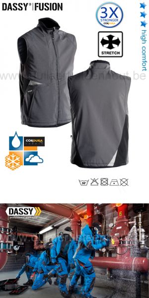 DASSY® Fusion (350111) Tweekleurige softshell bodywarmer grijs/zwart