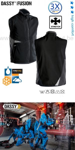 DASSY® Fusion (350111) Tweekleurige softshell bodywarmer zwart/grijs