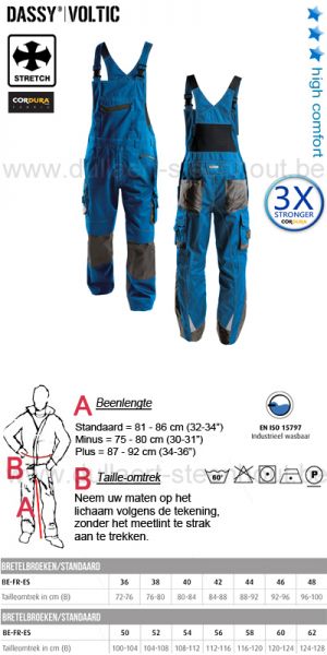 DASSY® Voltic (400148) Tweekleurige bretelbroek / salopette met kniezakken blauw/grijs