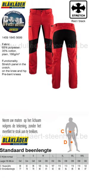 Blaklader - Licht, comfortabel en flexibele stretch werkbroek 1459 1845 5699 rood / zwart