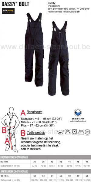 DASSY® Bolt (400149) Canvas bretelbroek / salopette met kniezakken nachtblauw / zwart