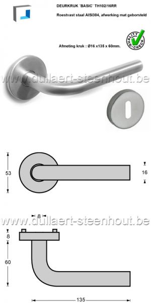 PRO-LINE - 1 PAAR DEURKRUKKEN / DEURKLINKEN BASIC TH102/16RR met sleutelrozetten
