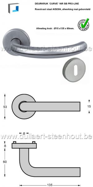 PRO-LINE - 1 PAAR DEURKRUKKEN / DEURKLINKEN CURVE 16R SB met sleutelrozetten