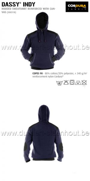 DASSY® Indy (300318) Sweatshirt hoodie / werksweater versterkt met canvas / marine - zwart