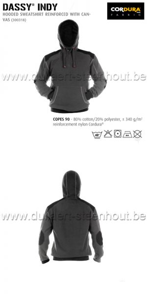 DASSY® Indy (300318) Sweatshirt hoodie / werksweater versterkt met canvas / grijs - zwart