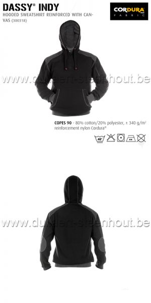 DASSY® Indy (300318) Sweatshirt hoodie / werksweater versterkt met canvas / zwart - grijs