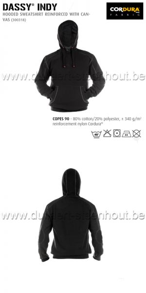 DASSY® Indy (300318) Sweatshirt hoodie / werksweater versterkt met canvas / zwart 