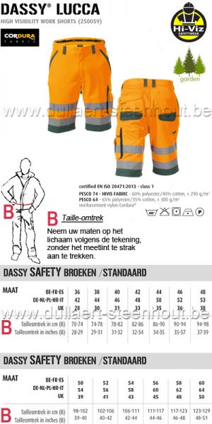DASSY® Lucca (250059) Fluo werkshort / korte werkbroek / oranje - groen