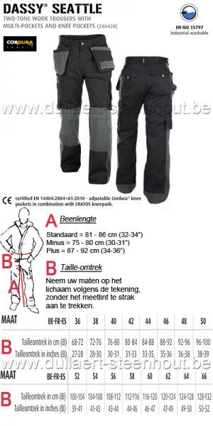 DASSY® Seattle (200428) Tweekleurige werkbroek met kniezakken zwart/grijs 245g.