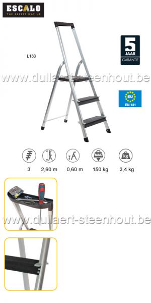 Power Step - 3 Treden aluminium trapladder met brede treden L183