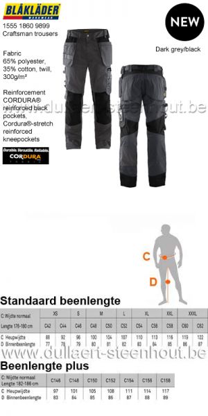 Blaklader - 155518609899 werkbroek met spijkerzakken - dark grey/black