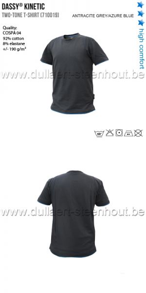 DASSY® Kinetic (710019) Tweekleurige T-shirt / hoge kwaliteit / antraciet grijs - azuurblauw