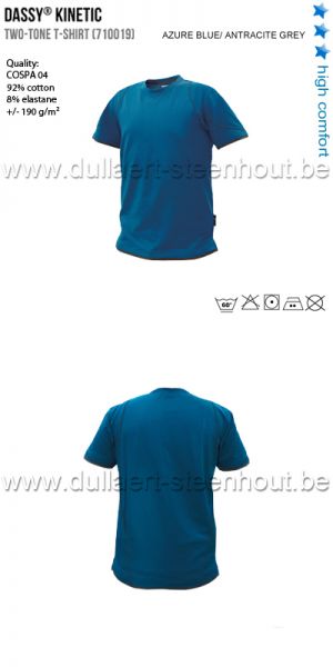 DASSY® Kinetic (710019) Tweekleurige T-shirt / hoge kwaliteit / azuurblauw - antraciet grijs