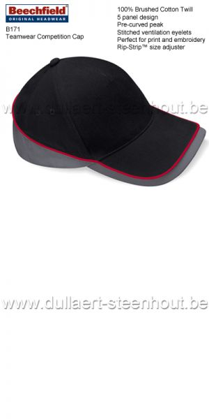 Beechfield - Pet teamwear Competition Cap - zwart / rood / grijs