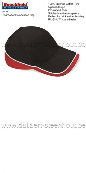 Beechfield - Pet teamwear Competition Cap - zwart / wit / rood