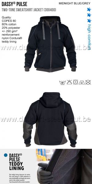 DASSY® Pulse (300400) Tweekleurige sweatshirt jas - nachtblauw/grijs