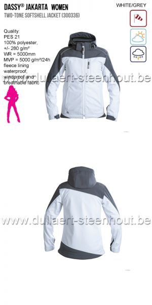 DASSY® Jakarta Women (300435) Tweekleurige softshell jas - wit/grijs