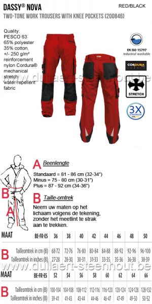 DASSY® - Nova (200846) Tweekleurige werkbroek met kniezakken - rood/zwart