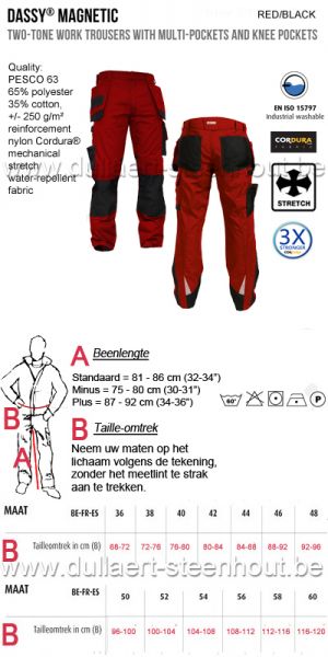 DASSY® Magnetic (200908) Tweekleurige werkbroek met kniezakken - rood/zwart