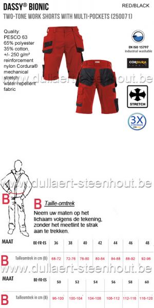 DASSY® Bionic (250071) Tweekleurige multizakkenwerkshort / korte werkbroek - rood/zwart
