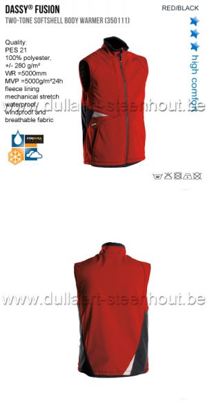 DASSY® Fusion (350111) Tweekleurige softshell bodywarmer - rood/zwart