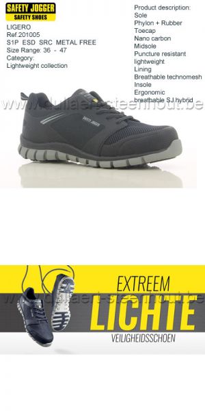 Safety Jogger - Extreem lichte werkschoen Ligero S1P - zwart