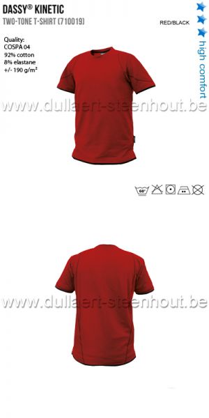 DASSY® - Kinetic (710019) Hoge kwaliteits T-shirt - rood/zwart