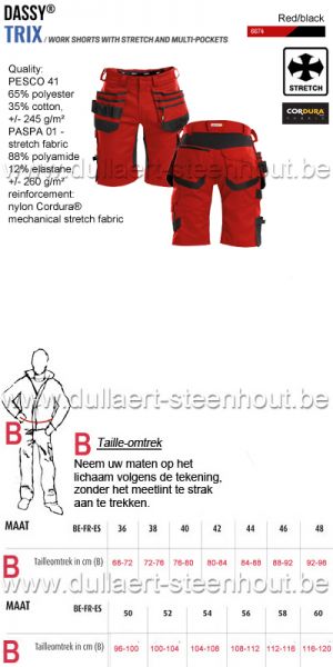 DASSY® Trix (250083)  Multizakken werkshort met stretch - rood/zwart