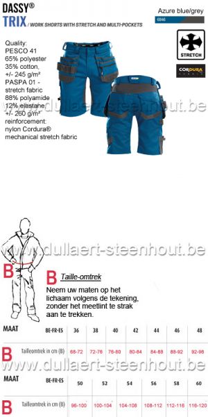 DASSY® Trix (250083) Multizakken werkshort met stretch - azuurblauw/grijs