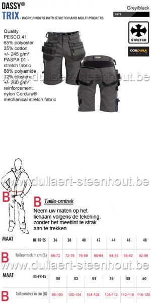 DASSY® Trix (250083) Multizakken werkshort met stretch - grijs/zwart