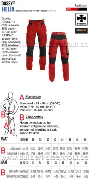 DASSY® Helix (200973) Werkbroek met stretch - rood/zwart