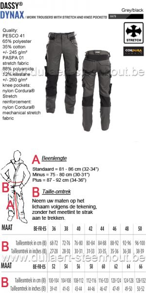 DASSY® Dynax (200980) Werkbroek met stretch en kniezakken - grijs/zwart
